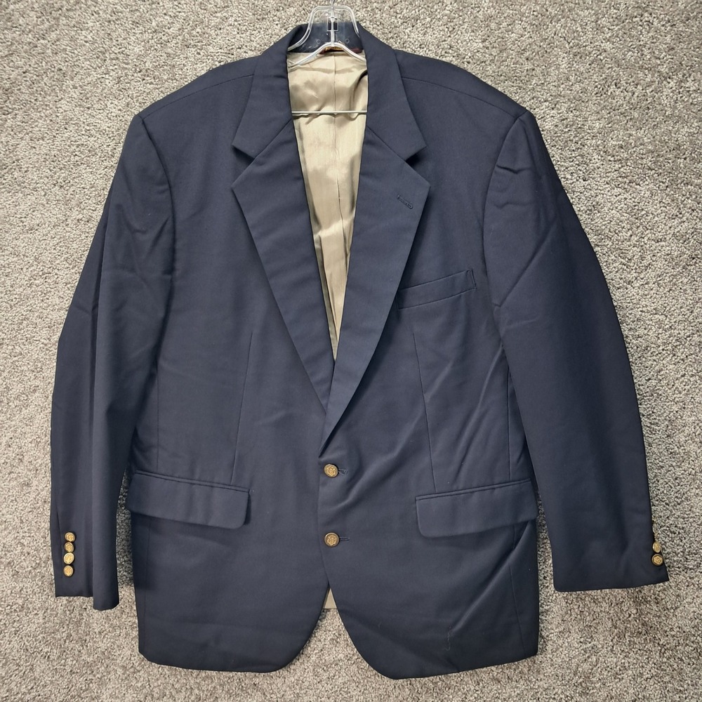Corbin‎ Ltd Sturtevant Mens Navy Blue Two Button Blazer Gold Buttons Made in USA
